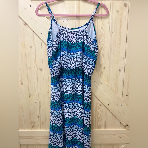 ❤️🤩She’s Cool Blue Green Black & White Leopard  Stripped Sleeveless Maxi Dress - Picture 4 of 9